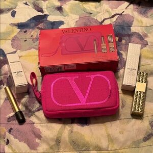 Valentino Fuchsia Cosmetic Pouch with Logo